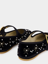 Valentino Garavani Black Velvet Ballerinas with Beaded Bows
