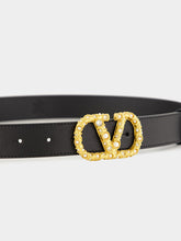 Valentino Garavani Leather Belt with VLogo and Pearls