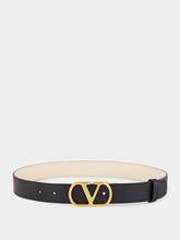Valentino Garavani Black and Ivory Reversible Leather VLogo Belt