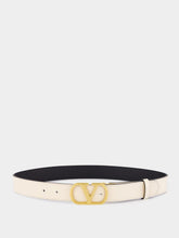 Valentino Garavani Black and Ivory Reversible Leather VLogo Belt