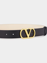Valentino Garavani Black and Ivory Reversible Leather VLogo Belt
