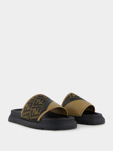 Fendi Brown FF Jacquard and Beige Leather Slides