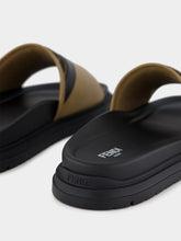 Fendi Brown FF Jacquard and Beige Leather Slides