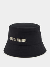 Valentino Garavani Black Bucket Hat with Chez Valentino Ivory Logo