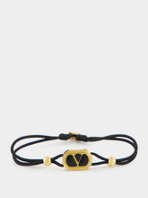Valentino Garavani Black Bracelet with Gold Enamel Logo
