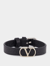 Valentino Garavani Black Leather VLogo Bracelet
