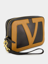 Valentino Garavani Black and Spice Leather Pouch with Vlogo