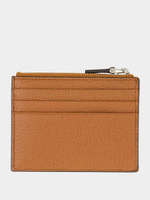 Valentino Garavani Selleria Brown Leather Card Holder with Zip and Rockstuds