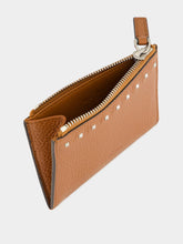 Valentino Garavani Selleria Brown Leather Card Holder with Zip and Rockstuds