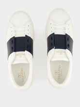 Valentino Garavani White and Blue Calfskin Open Sneaker