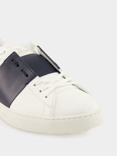 Valentino Garavani White and Blue Calfskin Open Sneaker