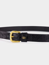 Valentino Garavani Black Alligator Leather VLogo Belt