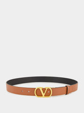 Valentino Garavani Deep Caramel and Black Reversible VLogo Calfskin Belt