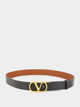 Valentino Garavani Deep Caramel and Black Reversible VLogo Calfskin Belt