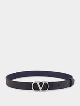 Valentino Garavani Black and Marine Blue Reversible VLogo Belt