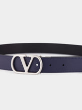 Valentino Garavani Black and Marine Blue Reversible VLogo Belt