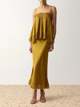 Zimmermann Chartreuse Clash Silk Satin Lace Midi Skirt