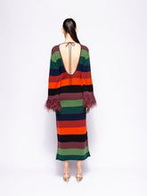 Paula Curie Multicoloured Stripes Knitted Cut-Out Back Dress with Feathers