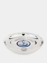 Leitão & Irmão Large Round Silver Tray with Portuguese Blue Tile