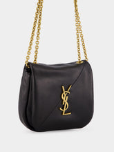 Saint Laurent Black Logo Plaque Foldover Top Shoulder Bag