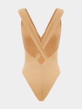 Saint Laurent Beige Silk Muslin Cross-Back Bodysuit