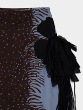 Ferragamo Washed Denim and Espresso Silk Animal Print Skirt