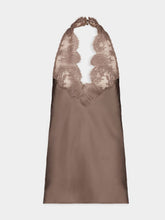 Saint Laurent Marron Silk Charmeuse Halter Top with Lace