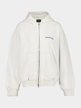 Balenciaga Dirty White Zip-Up Sweatshirt with Blue Logo