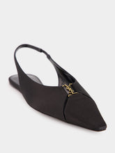 Saint Laurent Black Babylone Satin Crepe Slingback Flats