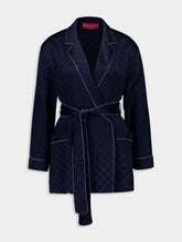 Gucci Dark Blue GG Satin Shirt with Belt