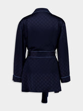 Gucci Dark Blue GG Satin Shirt with Belt
