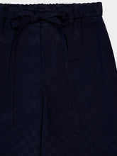 Gucci Dark Blue GG Satin Wide-Leg Pants
