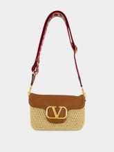 Valentino Garavani Natural Raffia and Saddle Brown Leather Shoulder Bag