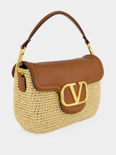 Valentino Garavani Natural Raffia and Saddle Brown Leather Shoulder Bag
