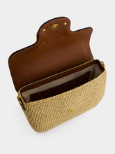Valentino Garavani Natural Raffia and Saddle Brown Leather Shoulder Bag