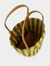 Valentino Garavani Natural and Green Striped Raffia Shopping Bag