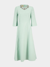 Valentino Garavani Celadon and Silver Crepe Couture Embroidered Midi Dress