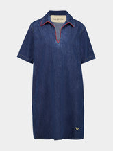 Valentino Garavani Dark Blue Denim Midi Dress with V-Neck