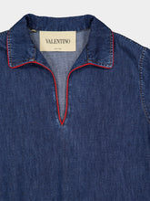 Valentino Garavani Dark Blue Denim Midi Dress with V-Neck