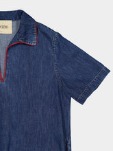 Valentino Garavani Dark Blue Denim Midi Dress with V-Neck