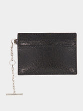 Alexander McQueen Black Crackled Leather Card Holder with Silver Chain