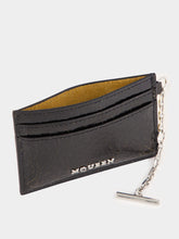 Alexander McQueen Black Crackled Leather Card Holder with Silver Chain