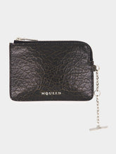 Alexander McQueen Black Crackled Leather Zip Coin Pouch with Chain