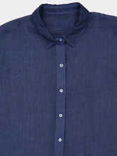 120% Lino Navy Blue Short Sleeve Linen Shirt