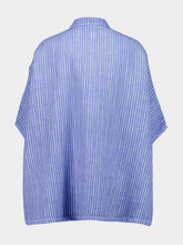 120% Lino Blue Striped Linen Short-Sleeve Shirt