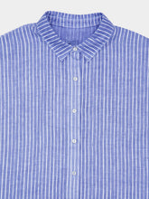 120% Lino Blue Striped Linen Short-Sleeve Shirt