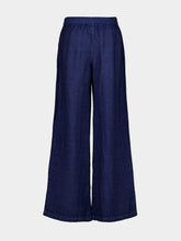 120% Lino Navy Blue Wide-Leg Linen Trousers