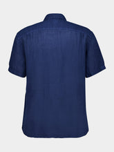120% Lino Navy Linen Short-Sleeve Regular Shirt