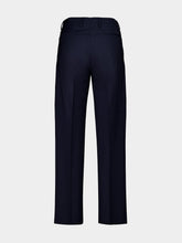 Boglioli Navy Blue Straight Fit Wool Trousers