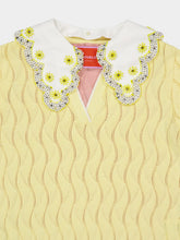 La DoubleJ Yellow and Pink Embroidered Silk Cotton Blend Crop Polo